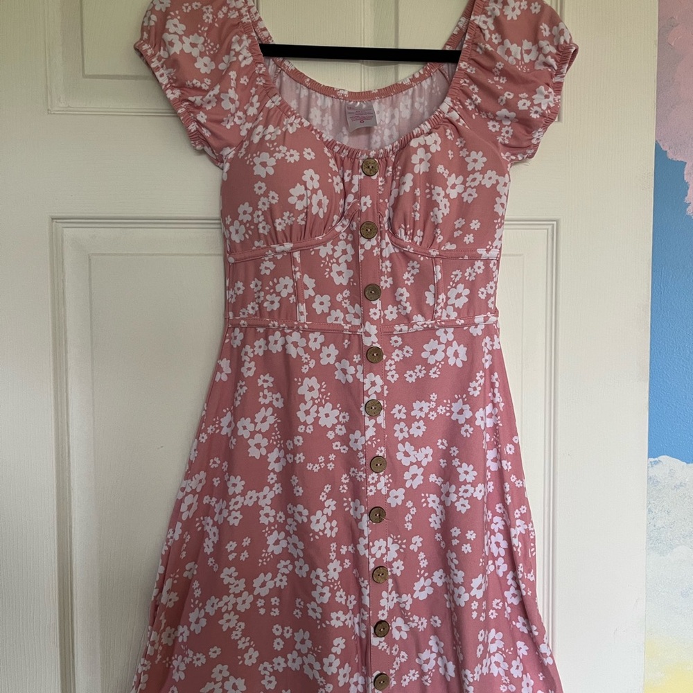 Women’s Floral Button-Front Pink Dress